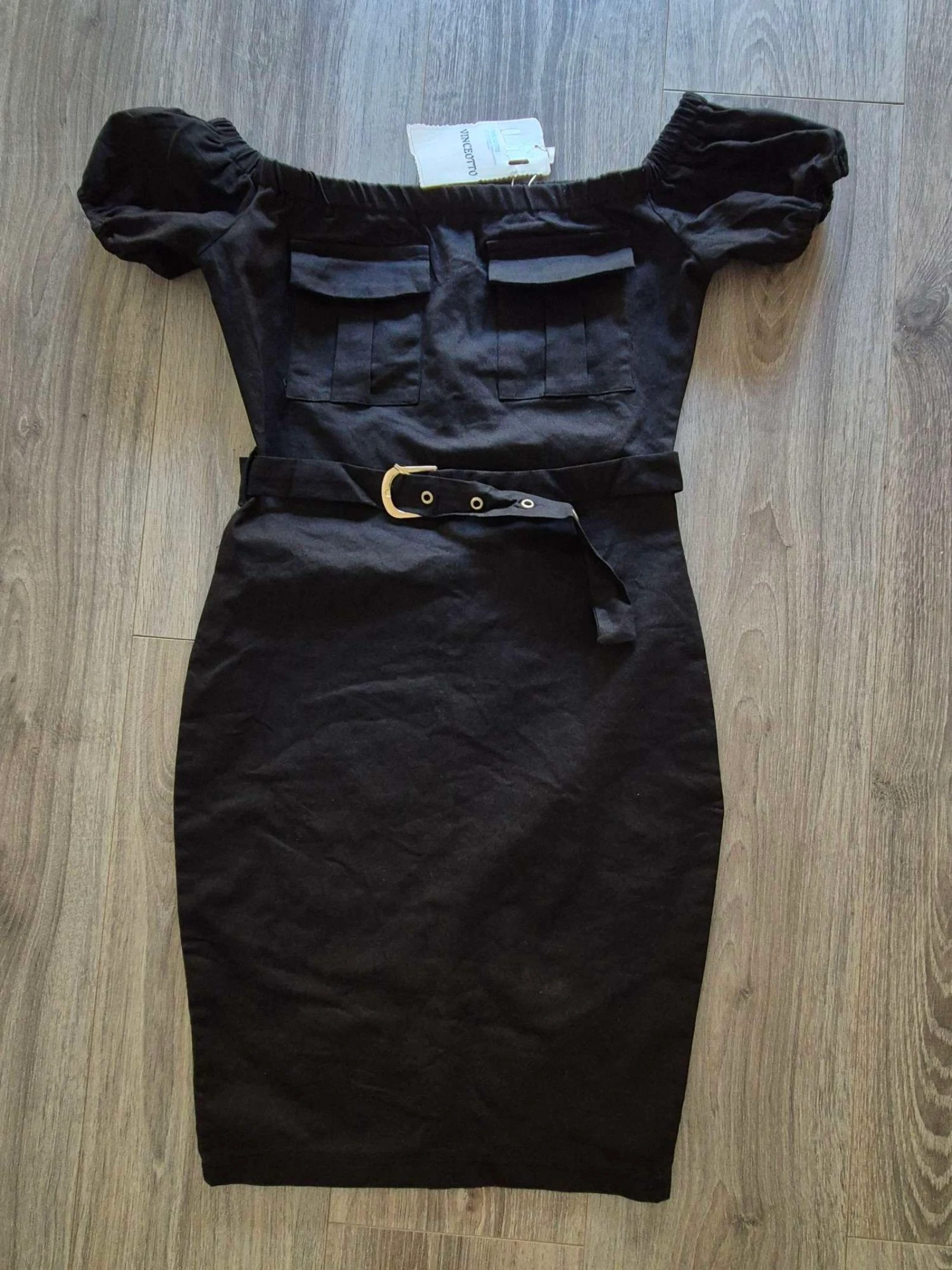 Zwarte kokerjurk met riem – photo 2